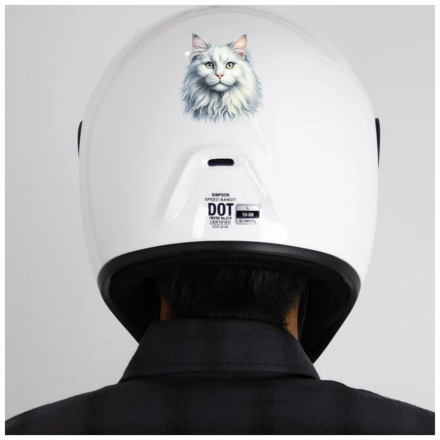 White Cat Mainecoon Face Portrait Vinyl Sticker Decal