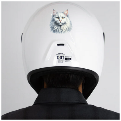 White Cat Mainecoon Face Portrait Vinyl Sticker Decal