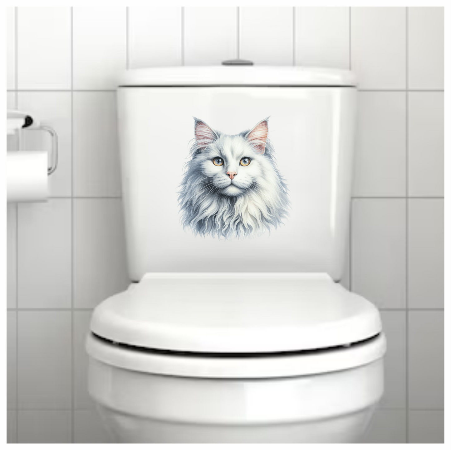 White Cat Mainecoon Face Portrait Vinyl Sticker Decal