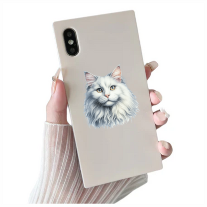 White Cat Mainecoon Face Portrait Vinyl Sticker Decal