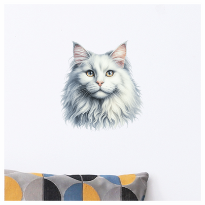 White Cat Mainecoon Face Portrait Vinyl Sticker Decal