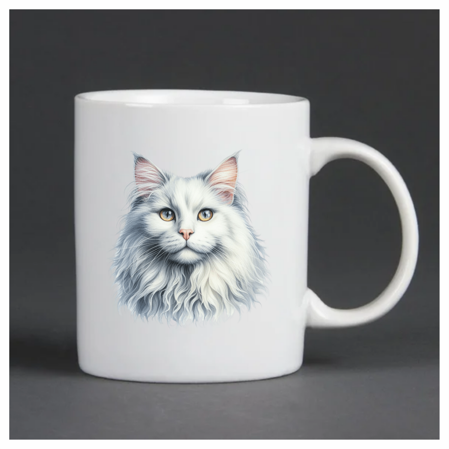 White Cat Mainecoon Face Portrait Vinyl Sticker Decal