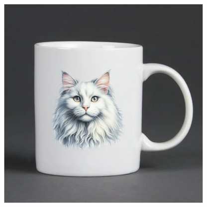 White Cat Mainecoon Face Portrait Vinyl Sticker Decal