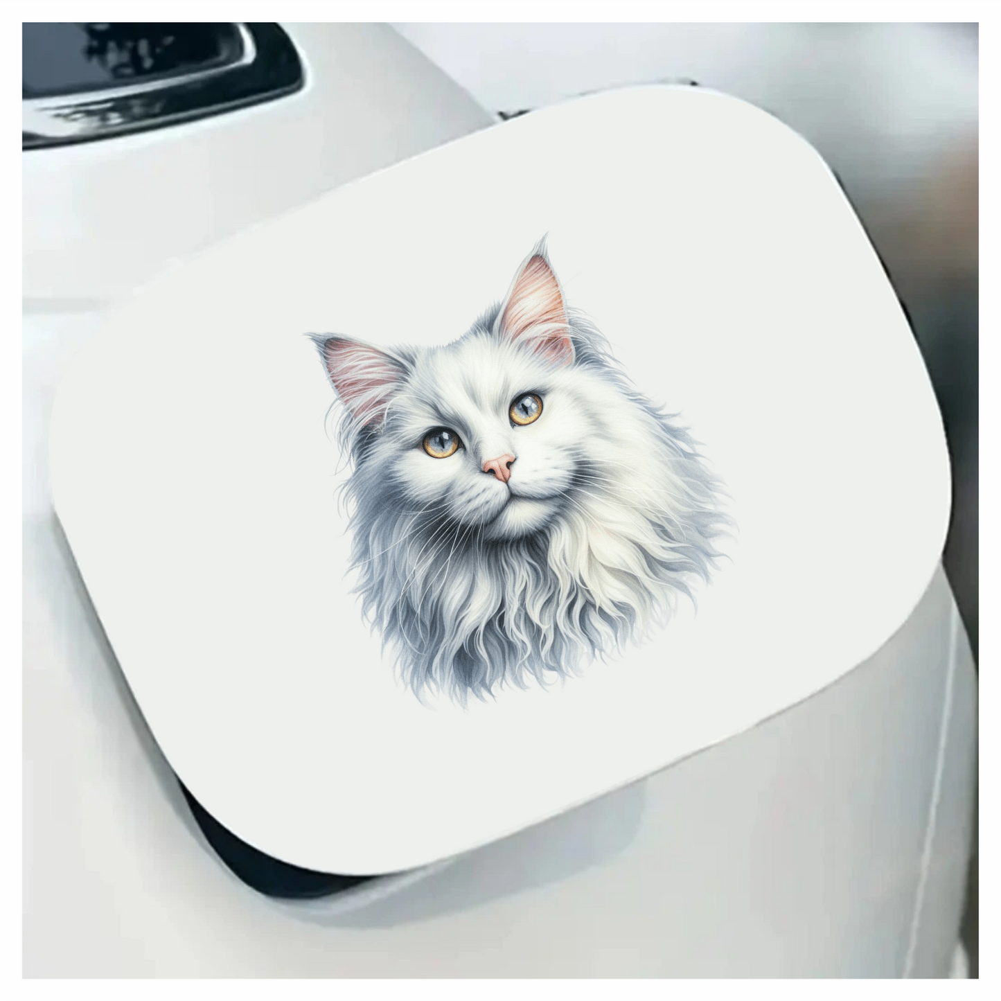 White Cat Mainecoon Face Portrait Vinyl Sticker Decal