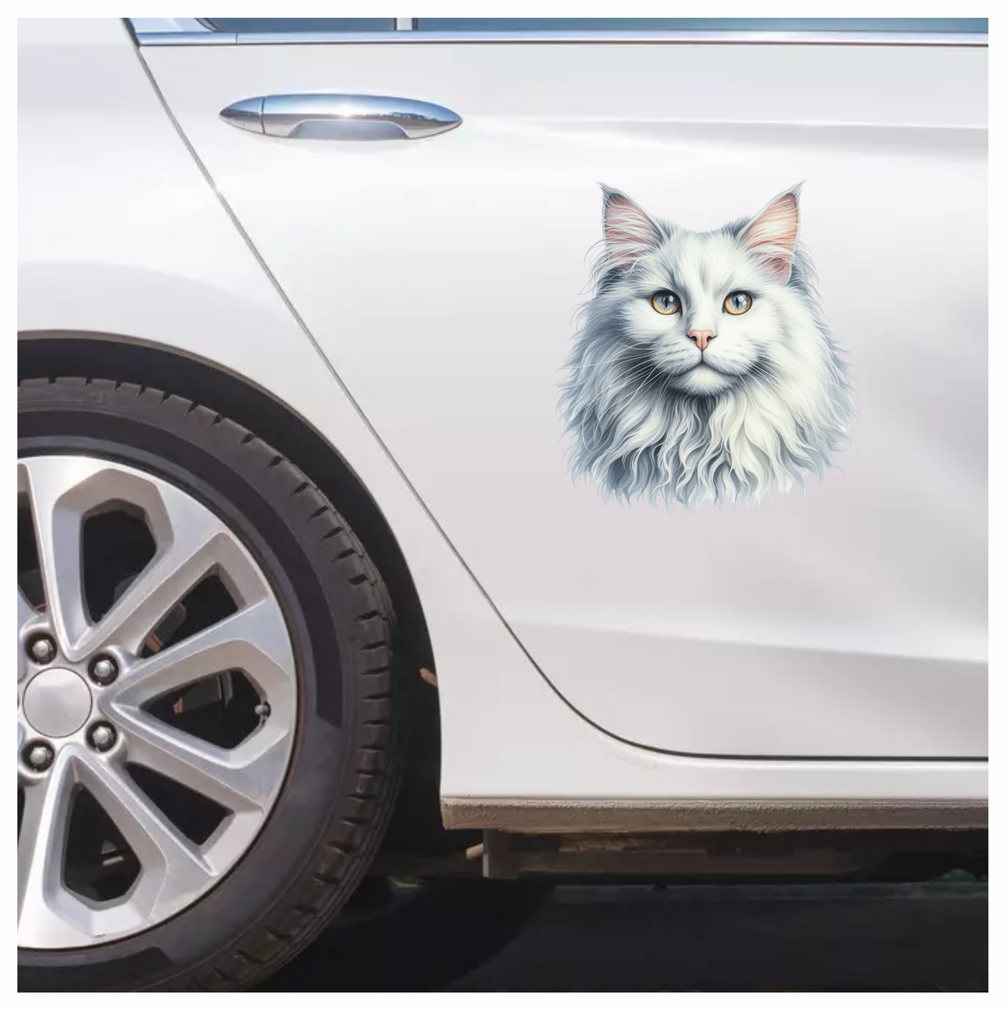 White Cat Mainecoon Face Portrait Vinyl Sticker Decal