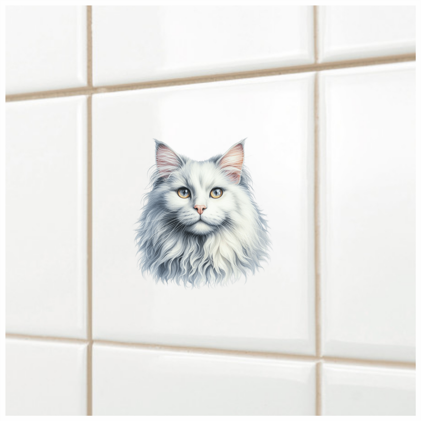 White Cat Mainecoon Face Portrait Vinyl Sticker Decal