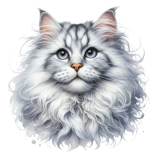 White Fluffy Cat Mainecoon Portrait Vinyl Sticker Decal