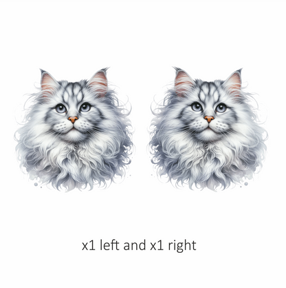 White Fluffy Cat Mainecoon Portrait Vinyl Sticker Decal