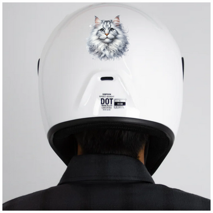 White Fluffy Cat Mainecoon Portrait Vinyl Sticker Decal