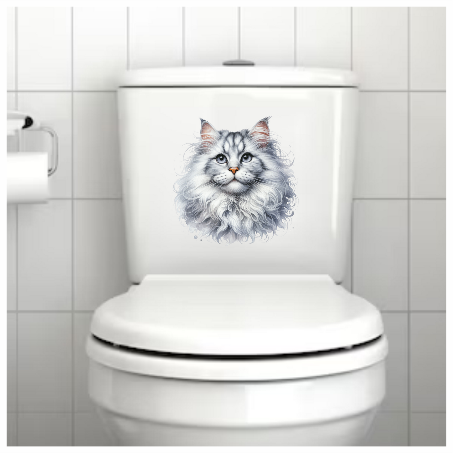 White Fluffy Cat Mainecoon Portrait Vinyl Sticker Decal