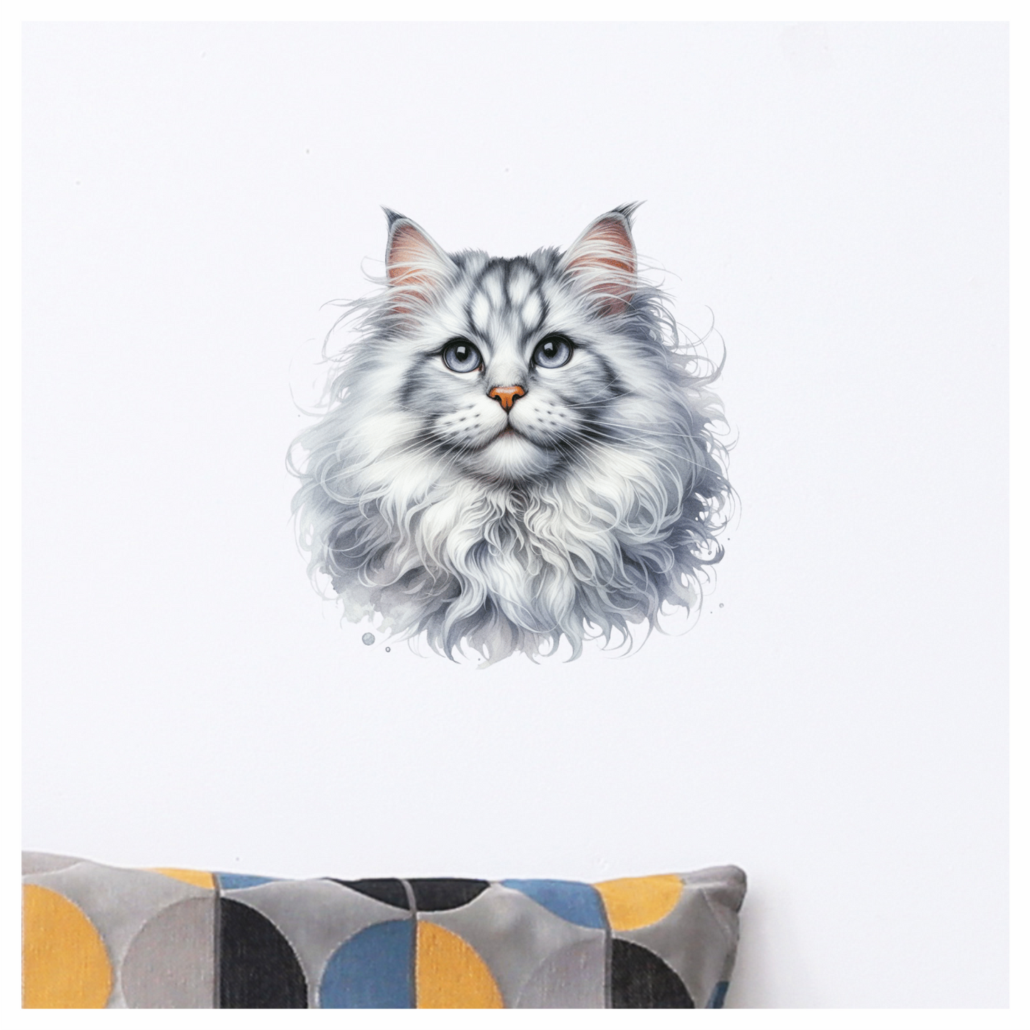 White Fluffy Cat Mainecoon Portrait Vinyl Sticker Decal