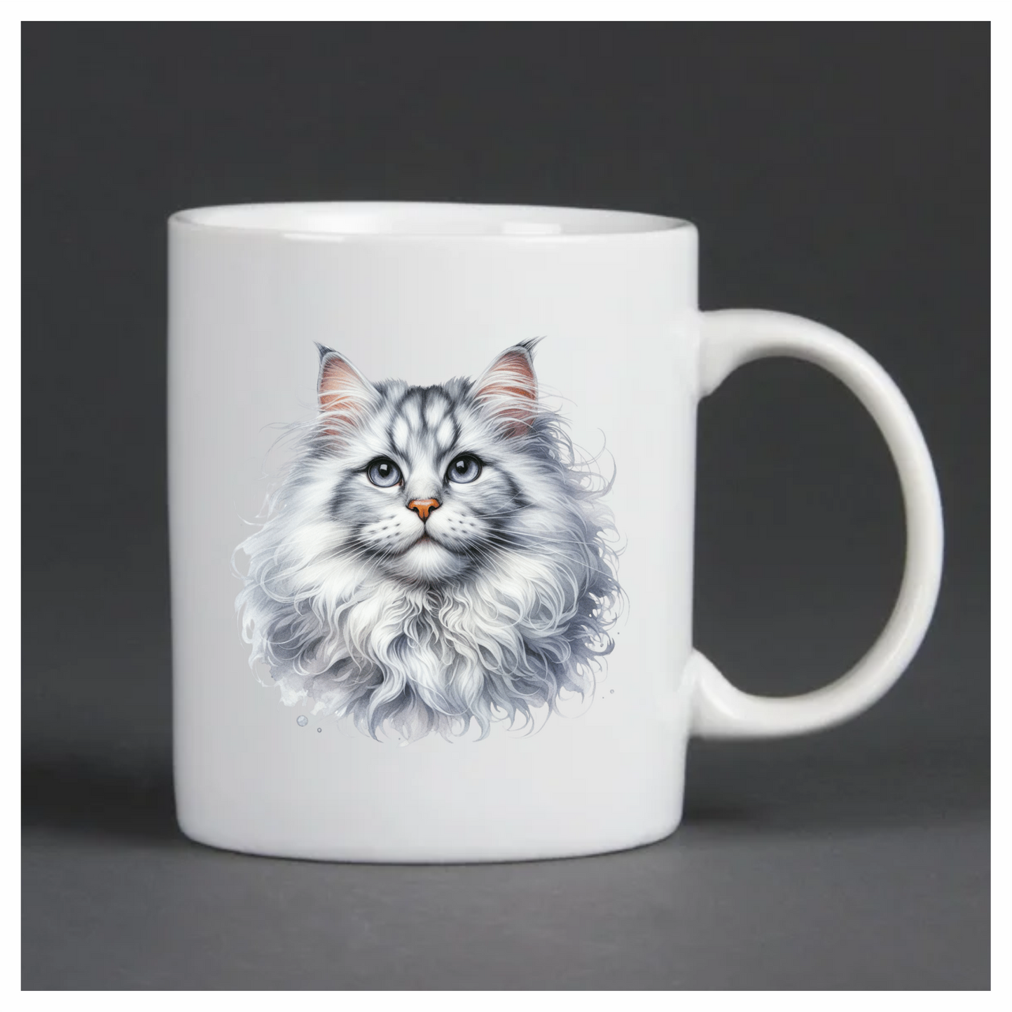 White Fluffy Cat Mainecoon Portrait Vinyl Sticker Decal