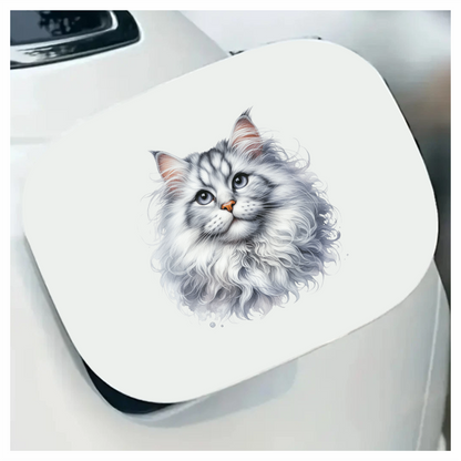 White Fluffy Cat Mainecoon Portrait Vinyl Sticker Decal