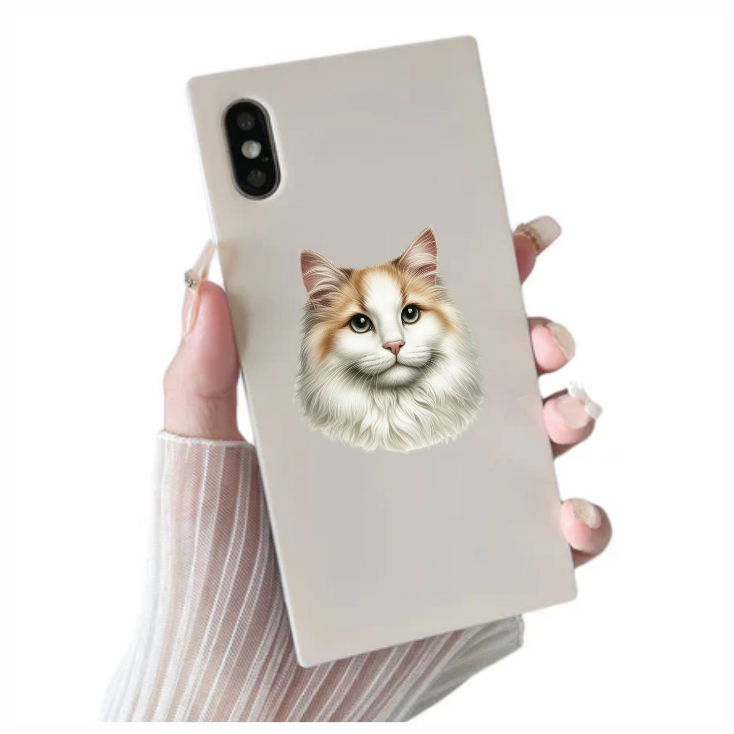 White Orange Cat Longhair Portrait Vinyl Sticker Decal