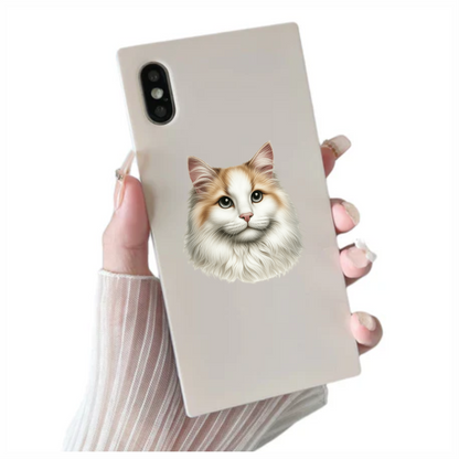 White Orange Cat Longhair Portrait Vinyl Sticker Decal