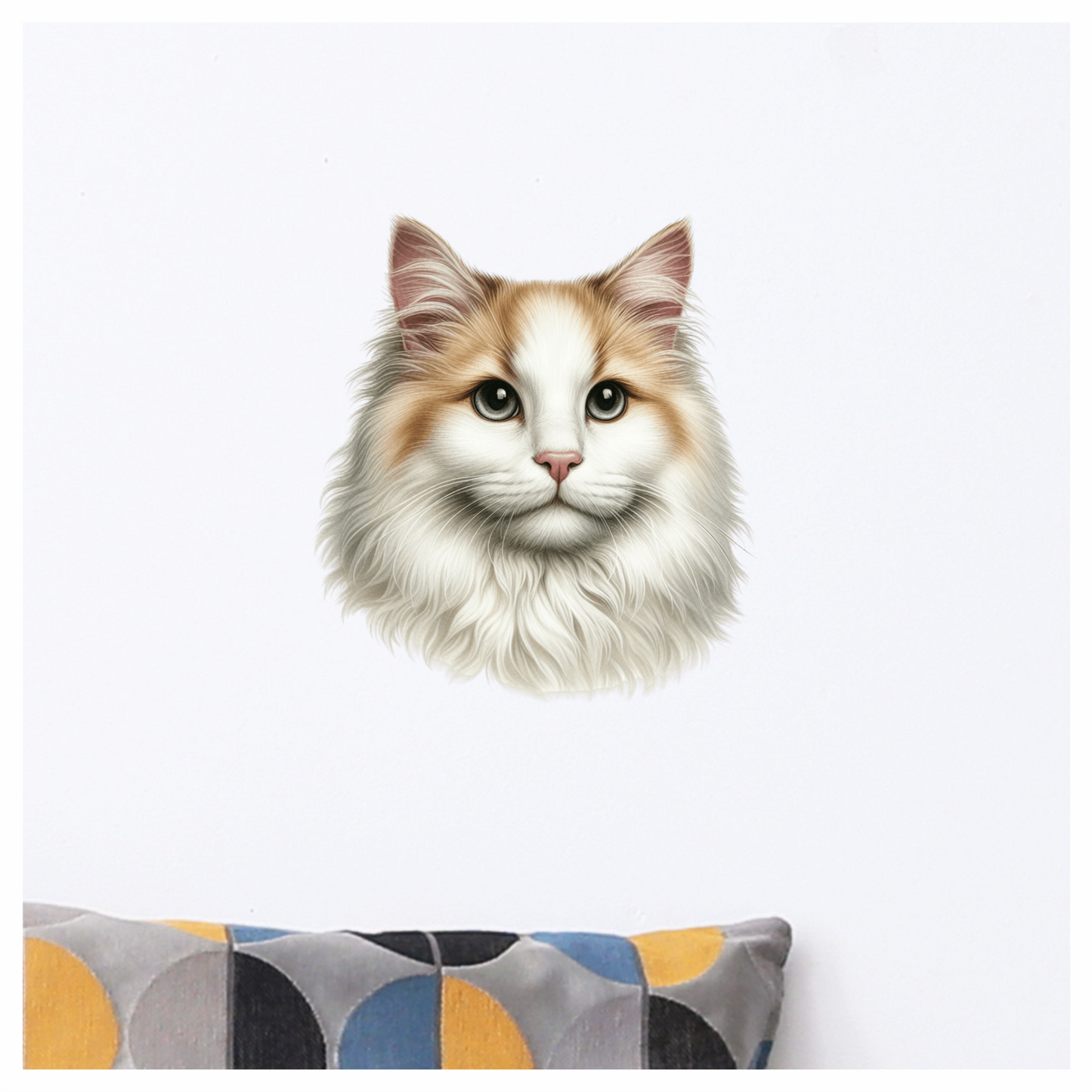 White Orange Cat Longhair Portrait Vinyl Sticker Decal
