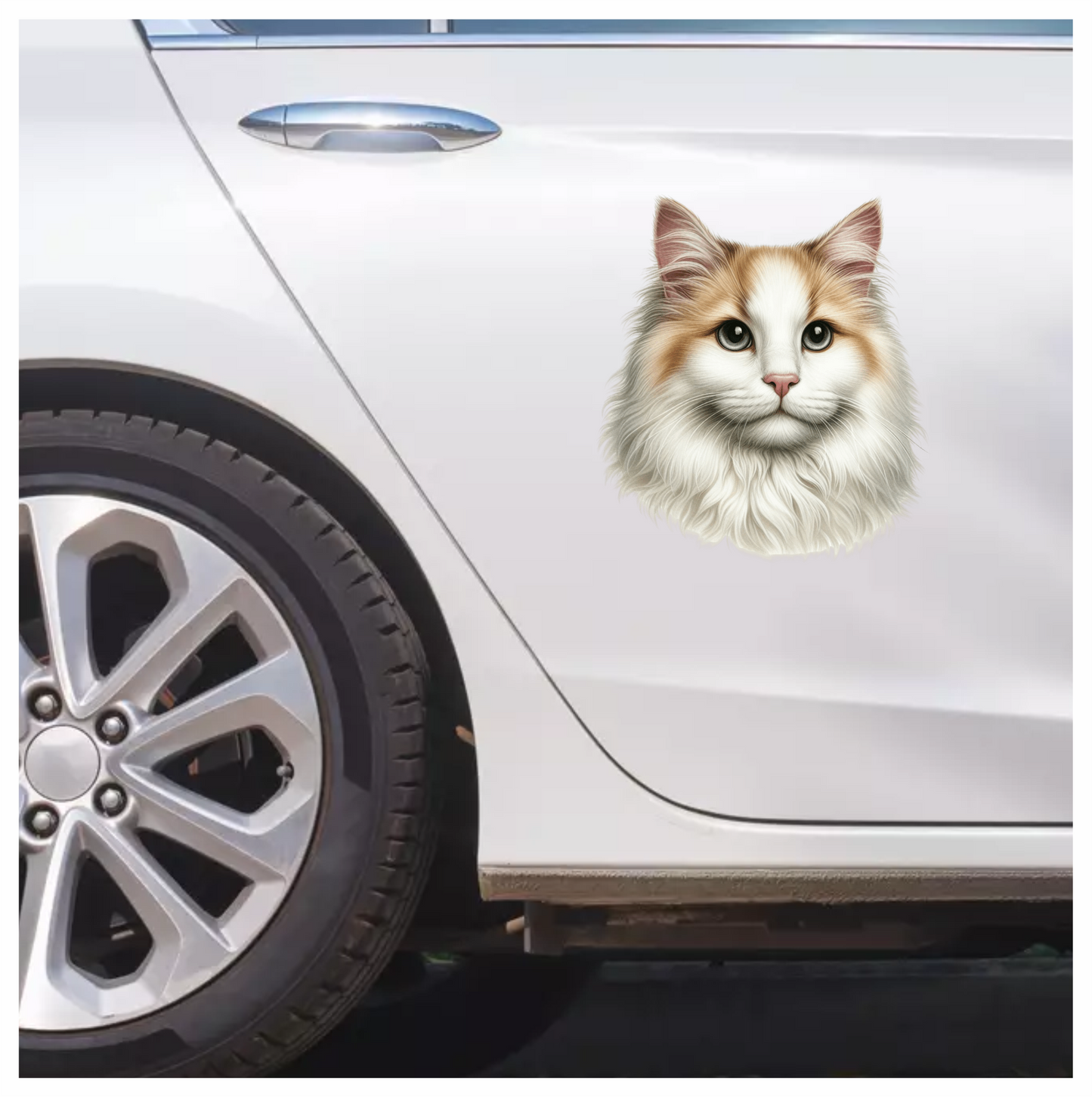 White Orange Cat Longhair Portrait Vinyl Sticker Decal