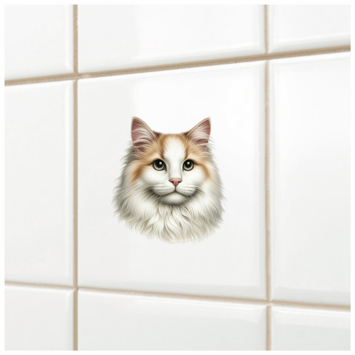 White Orange Cat Longhair Portrait Vinyl Sticker Decal