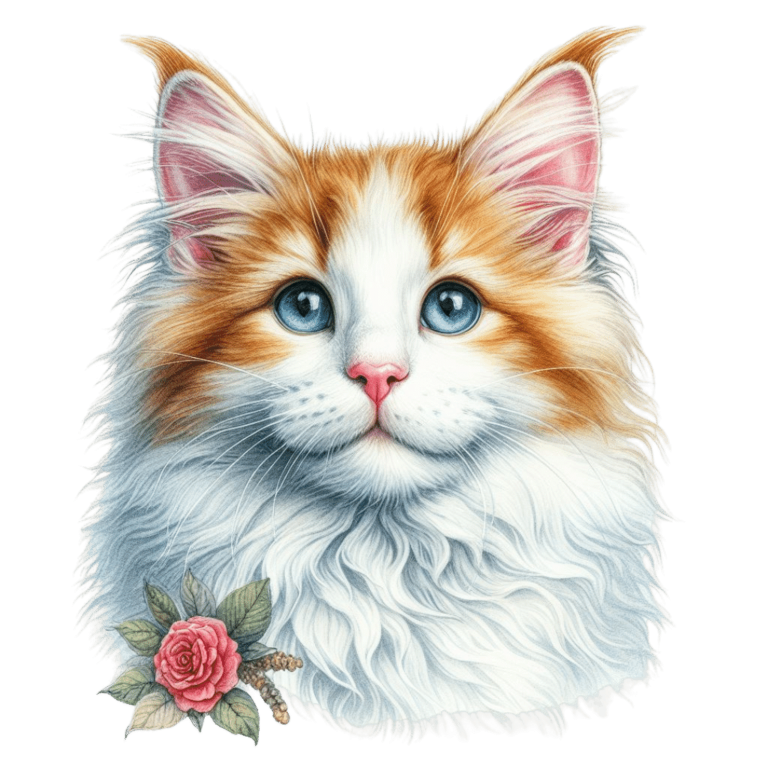 Orange White Cat Mainecoon Flower Vinyl Sticker Decal
