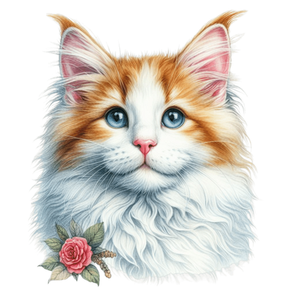 Orange White Cat Mainecoon Flower Vinyl Sticker Decal