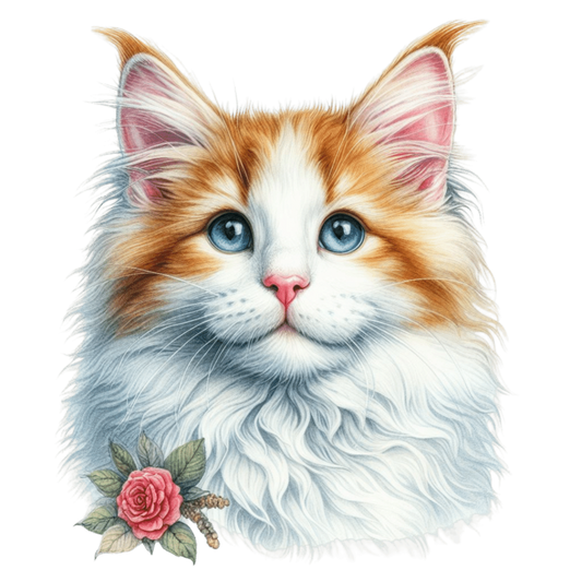 Orange White Cat Mainecoon Flower Vinyl Sticker Decal