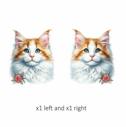Orange White Cat Mainecoon Flower Vinyl Sticker Decal