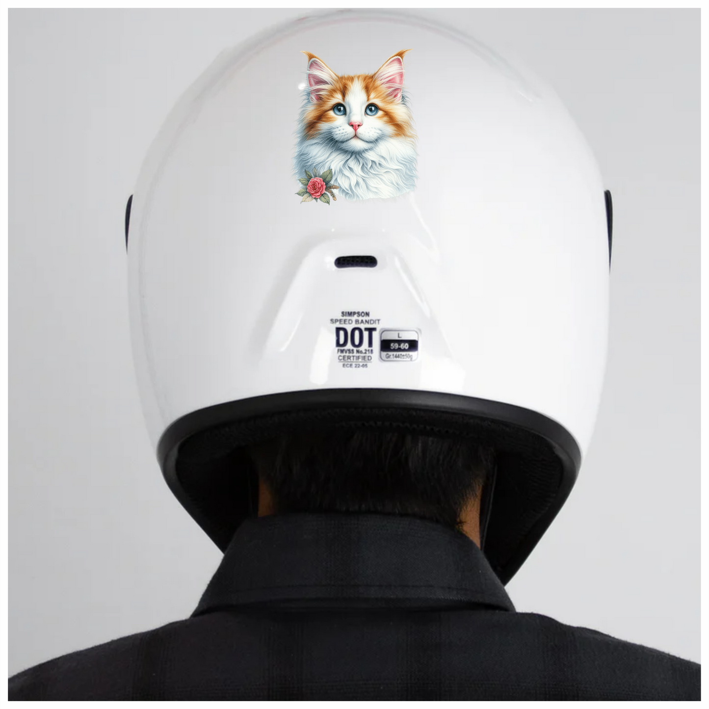 Orange White Cat Mainecoon Flower Vinyl Sticker Decal
