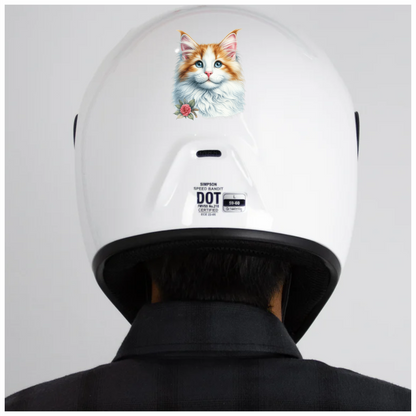 Orange White Cat Mainecoon Flower Vinyl Sticker Decal
