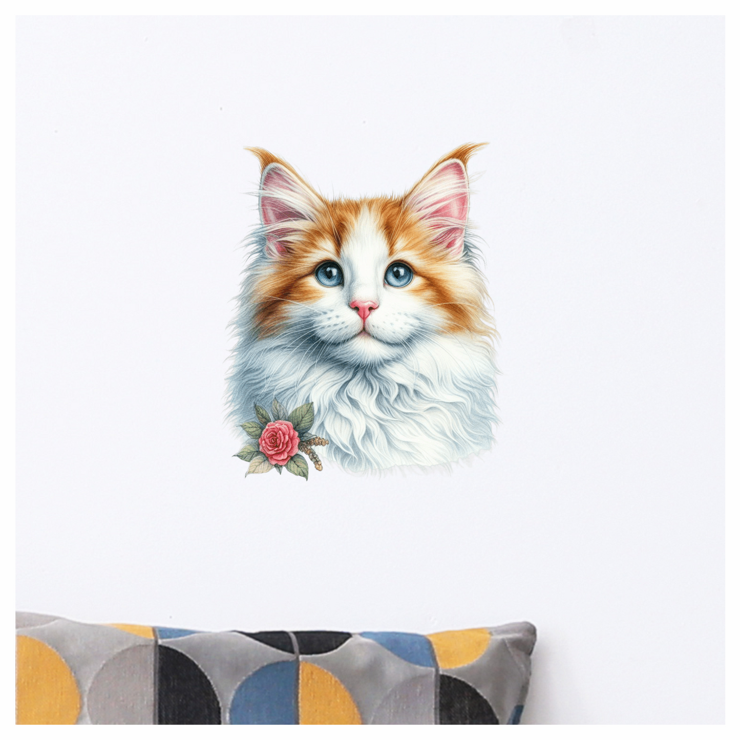 Orange White Cat Mainecoon Flower Vinyl Sticker Decal