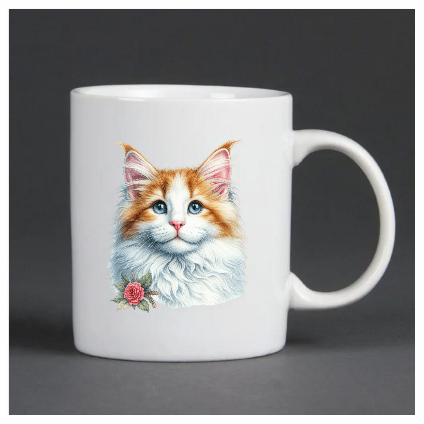 Orange White Cat Mainecoon Flower Vinyl Sticker Decal
