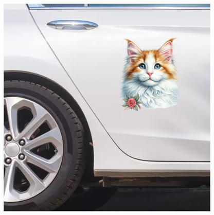 Orange White Cat Mainecoon Flower Vinyl Sticker Decal
