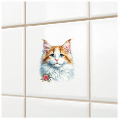 Orange White Cat Mainecoon Flower Vinyl Sticker Decal