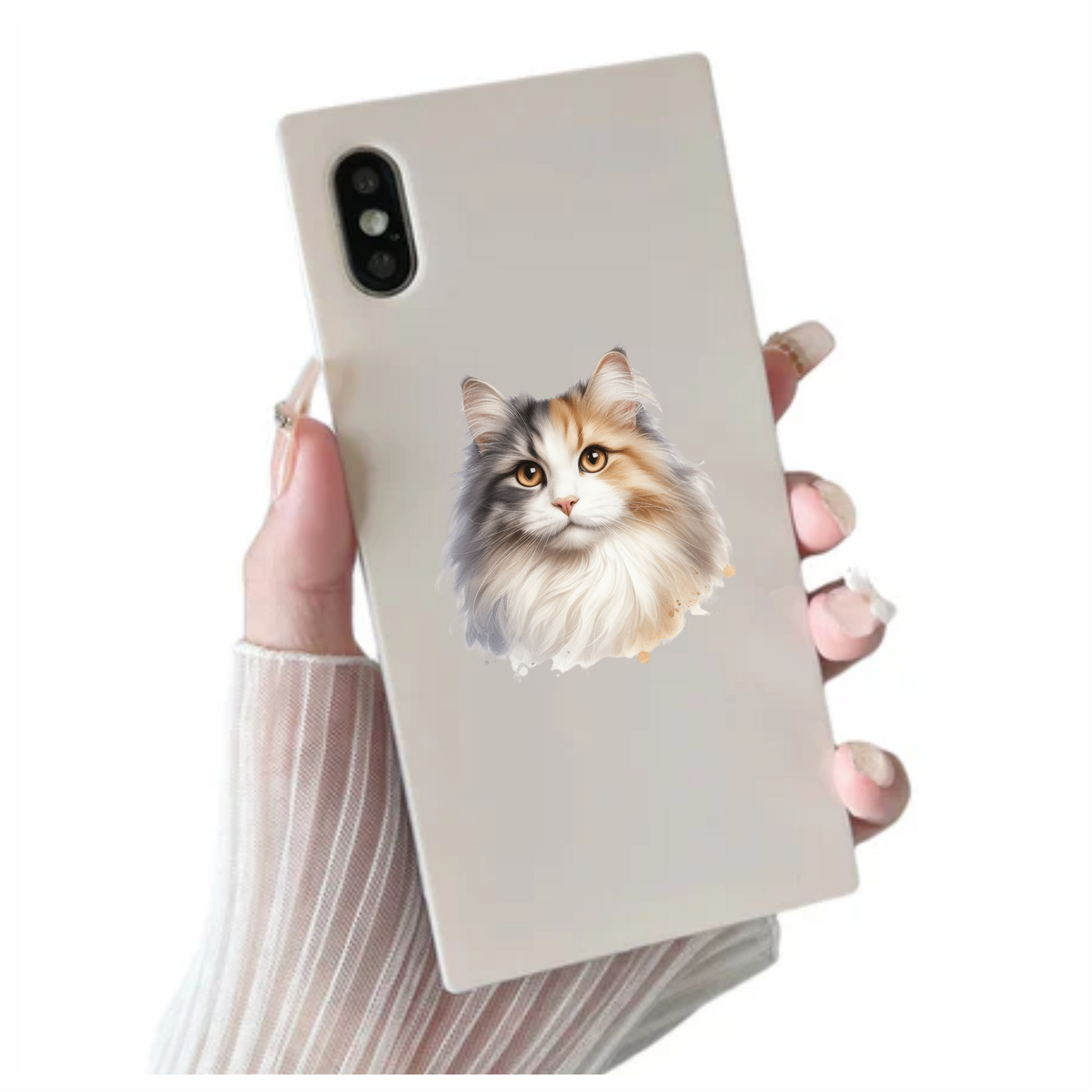 Calico Cat Longhair Portrait Realistic Vinyl Sticker Decal