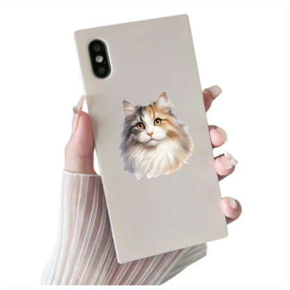 Calico Cat Longhair Portrait Realistic Vinyl Sticker Decal