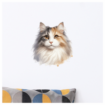 Calico Cat Longhair Portrait Realistic Vinyl Sticker Decal