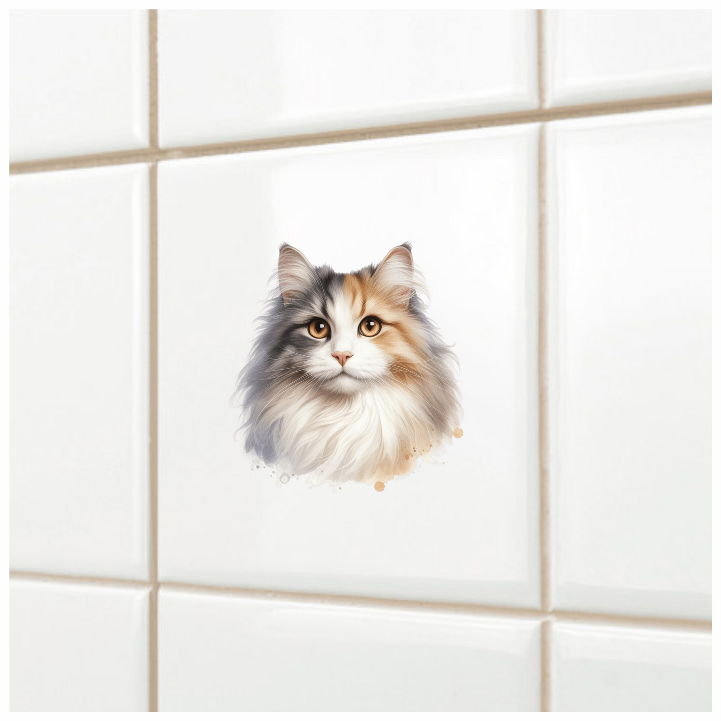 Calico Cat Longhair Portrait Realistic Vinyl Sticker Decal