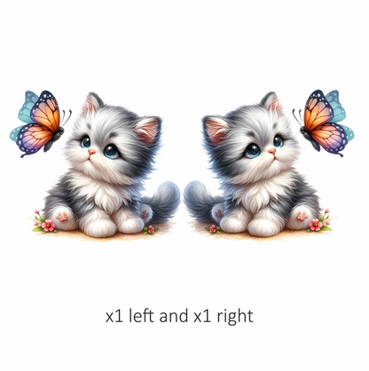 Grey Kitten Fluffy Butterfly Cute Flowers Vinyl Sticker Decal