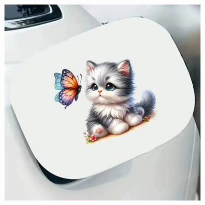 Grey Kitten Fluffy Butterfly Cute Flowers Vinyl Sticker Decal
