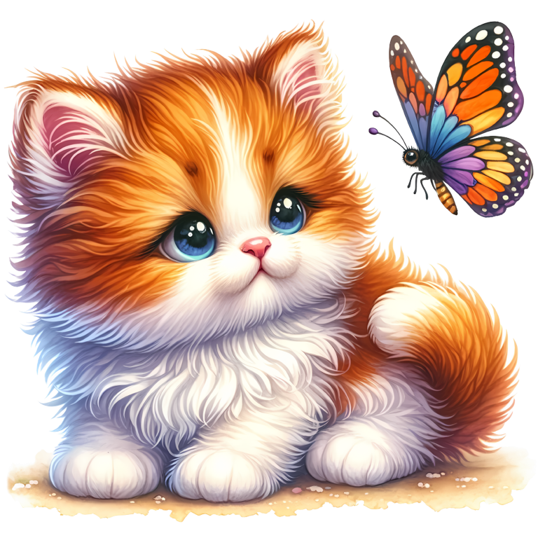 Orange White Kitten Butterfly Cute Vinyl Sticker Decal