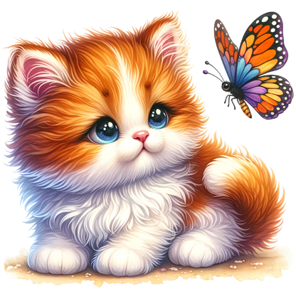 Orange White Kitten Butterfly Cute Vinyl Sticker Decal
