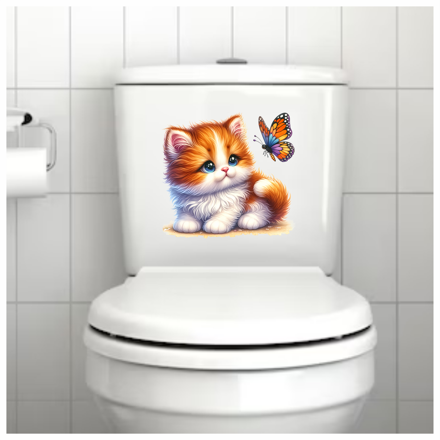 Orange White Kitten Butterfly Cute Vinyl Sticker Decal