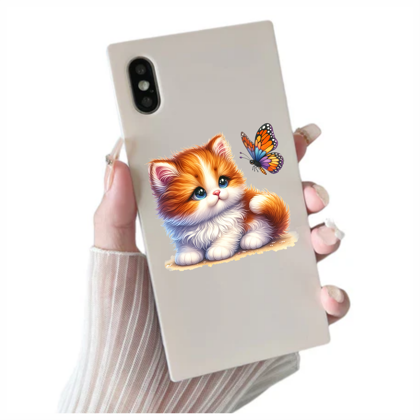 Orange White Kitten Butterfly Cute Vinyl Sticker Decal
