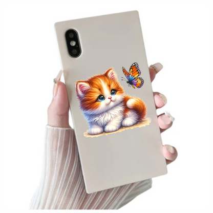 Orange White Kitten Butterfly Cute Vinyl Sticker Decal