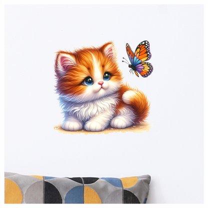 Orange White Kitten Butterfly Cute Vinyl Sticker Decal