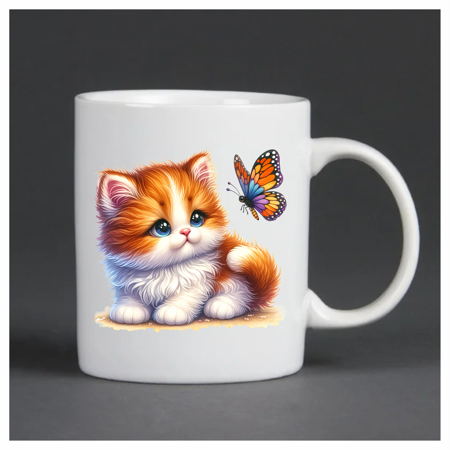 Orange White Kitten Butterfly Cute Vinyl Sticker Decal