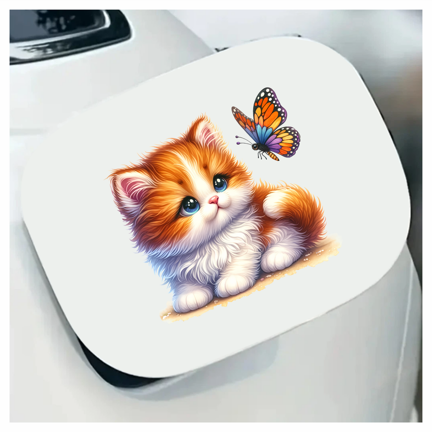 Orange White Kitten Butterfly Cute Vinyl Sticker Decal