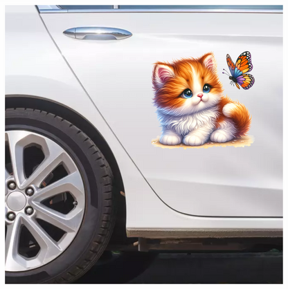 Orange White Kitten Butterfly Cute Vinyl Sticker Decal