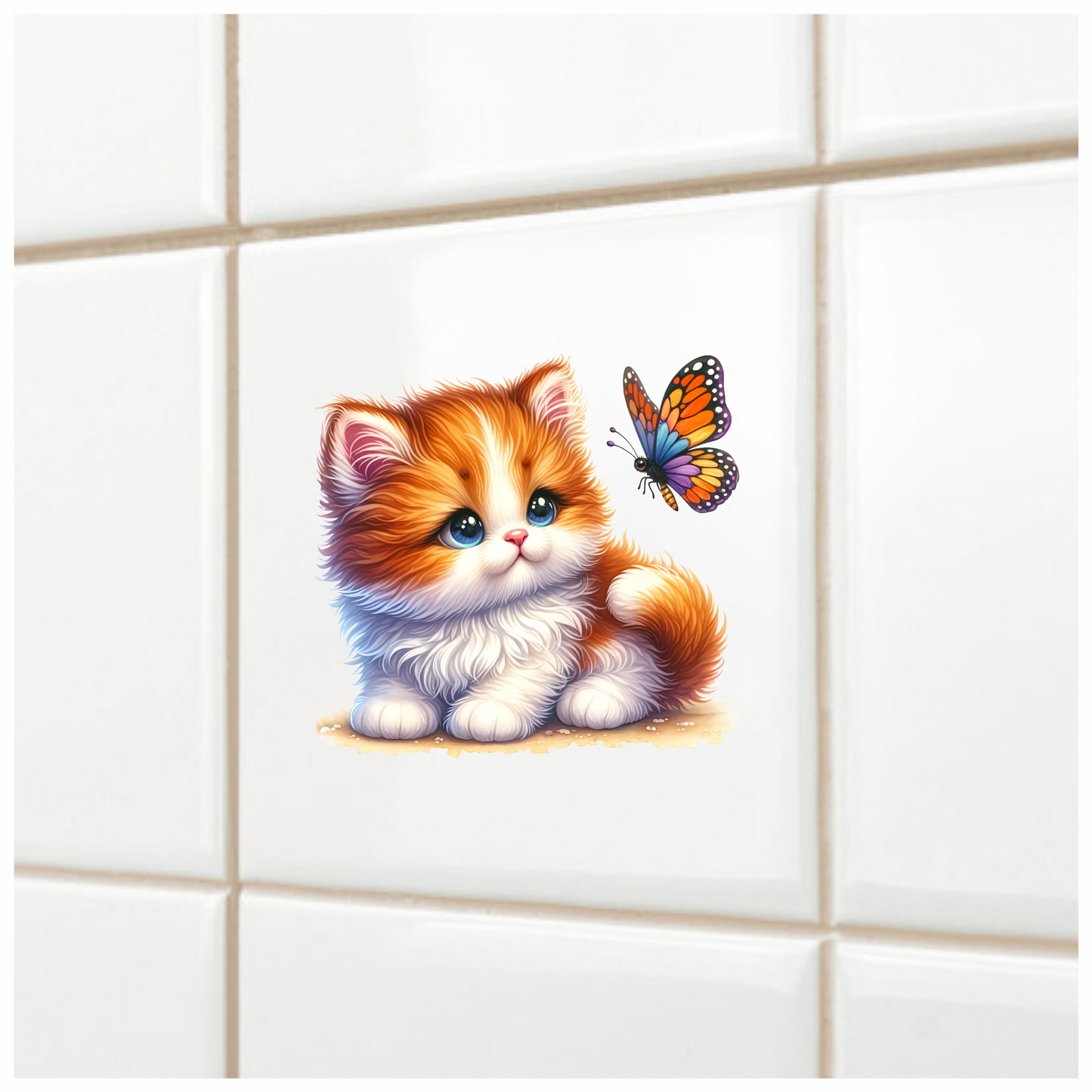 Orange White Kitten Butterfly Cute Vinyl Sticker Decal
