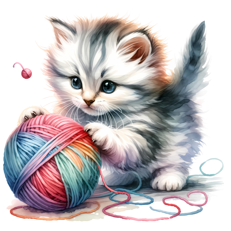 Gray Kitten Playing Colorful Yarn Vinyl Sticker Decal