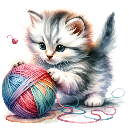 Gray Kitten Playing Colorful Yarn Vinyl Sticker Decal